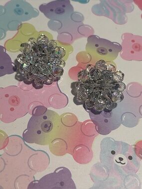 Vintage 1950s 1960s Aurora Borealis Crystal Cluster Clip On Earrings